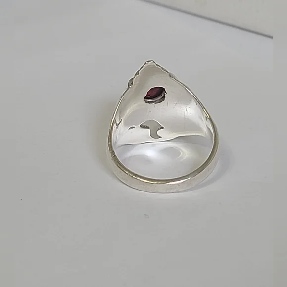Vintage Boho Unique Weird Chunky Red Purple Cabochon Stone Sterling Silver Ring - Picture 12 of 15